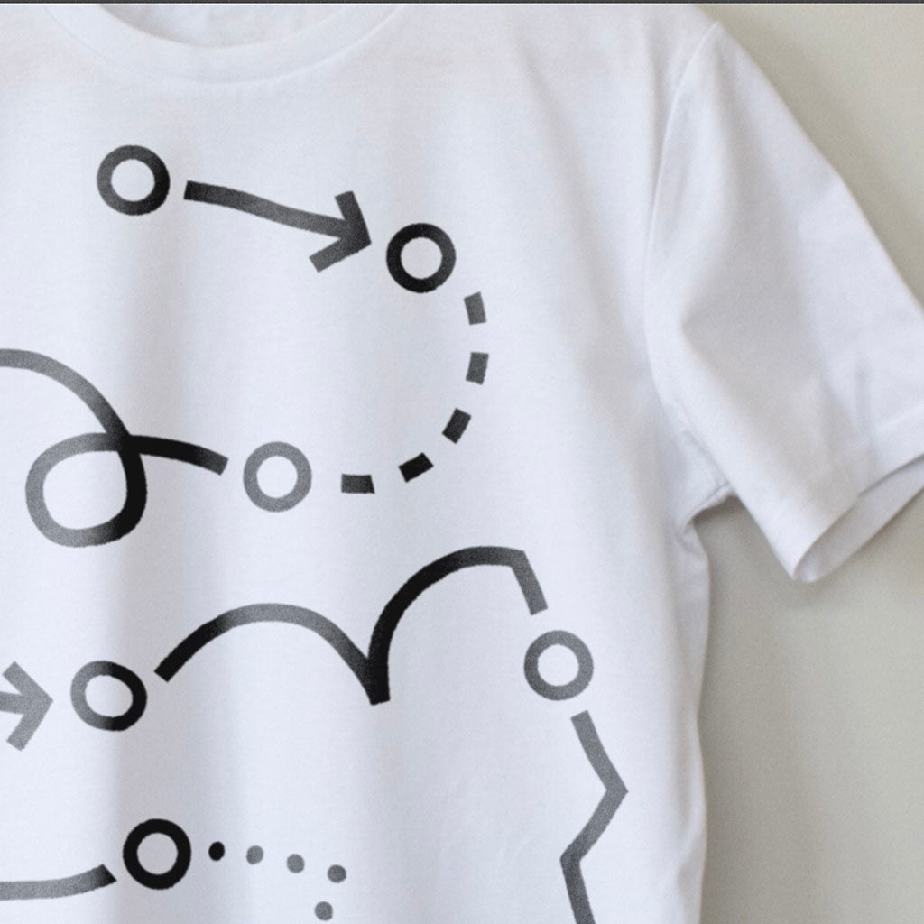 Patch. Close up detail image. Modular synth T-shirt by Son of Sine – unisex organic cotton tee.