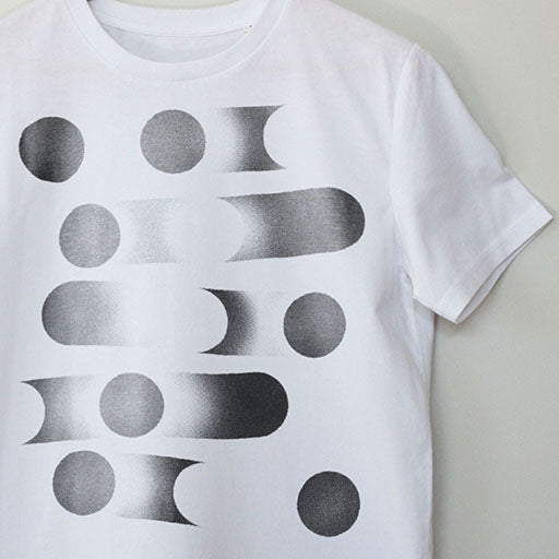 Close up of modular synth T-shirt by Son of Sine – unisex organic cotton tee.
