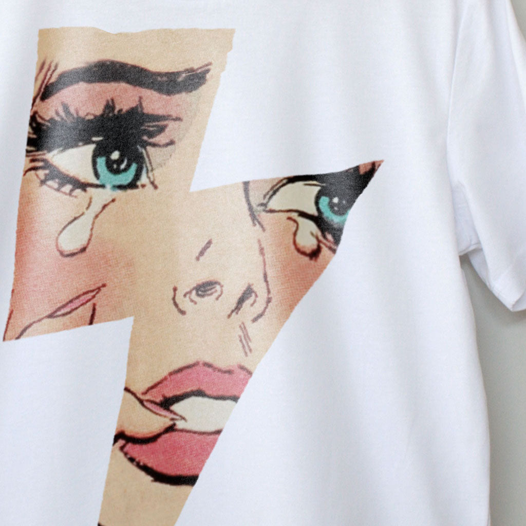 Torment – Close up detail of printed design Men’s and Women’s Electronic Music Synth techno T-Shirts