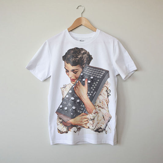 'A Mothers Love' White – modular synth T-shirt by Son of Sine – unisex organic cotton tee.