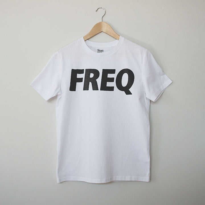 FREQ. Contemporary Techno Music T-Shirt for Electronic Music Festivals  – PETA Approved and 100% organic cotton