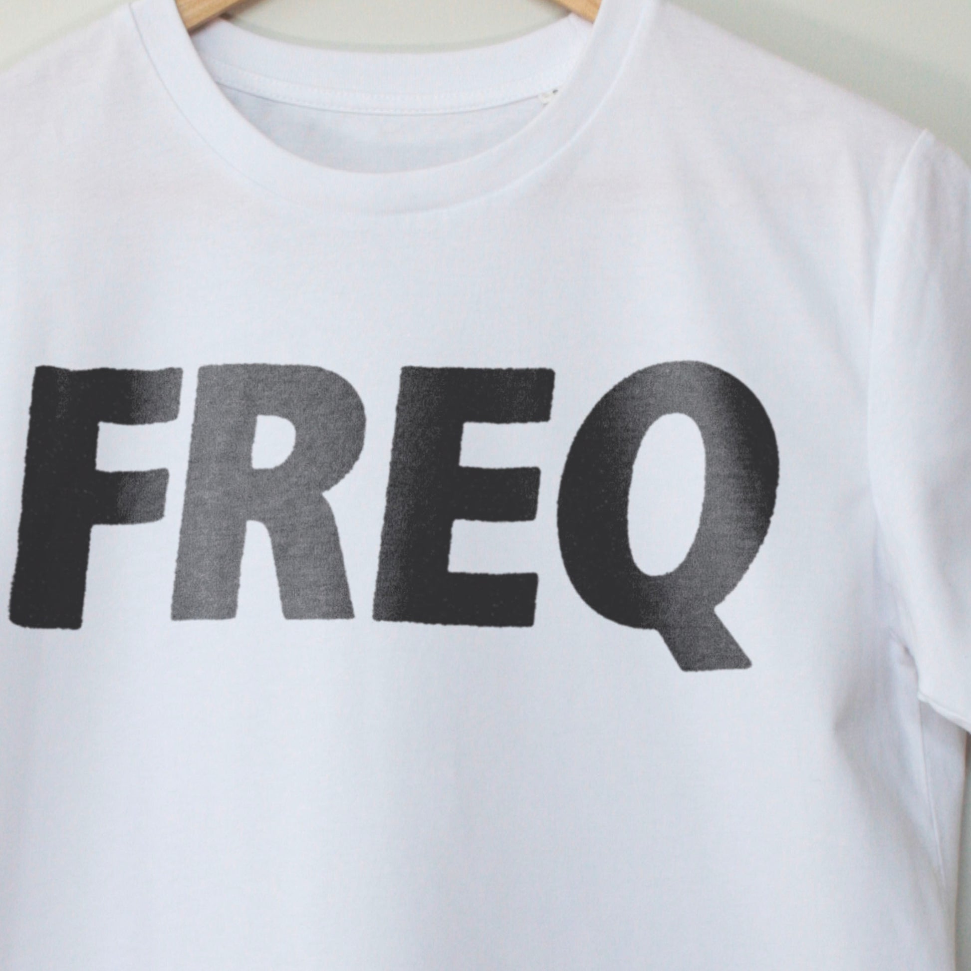 Close up detail image of modular synth T-shirt by Son of Sine – unisex organic cotton tee.