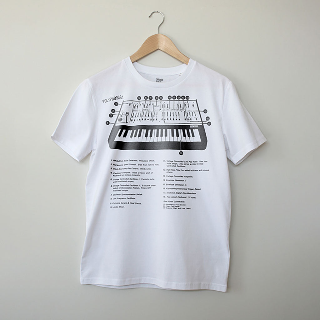 Arp Synth. Contemporary Techno Music T-Shirt for Electronic Music Festivals. Vegan T-Shirt PETA Approved and 100% organic cotton. 