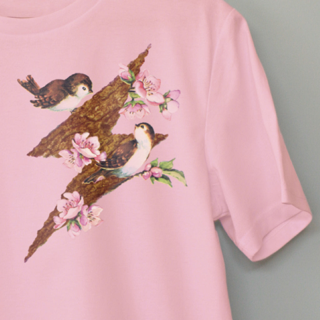 Finches close up detail image. Contemporary Eurorack Synth T-Shirt for Electronic Music Festival T-Shirt – Vegan T-Shirt – PETA Approved and 100% organic cotton