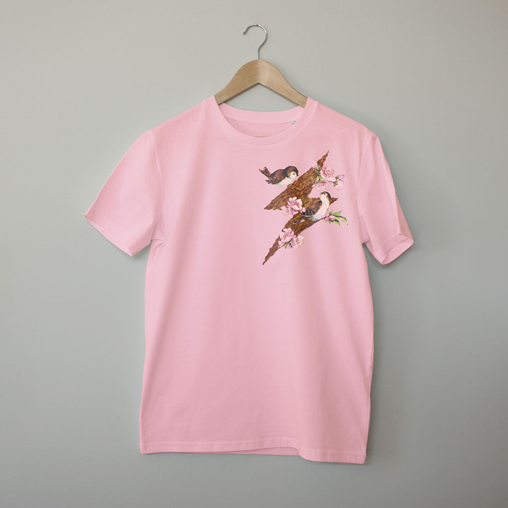 Finches Cotton Pink. Contemporary Eurorack Synth T-Shirt for Electronic Music Festival T-Shirt – Vegan T-Shirt – PETA Approved and 100% organic cotton