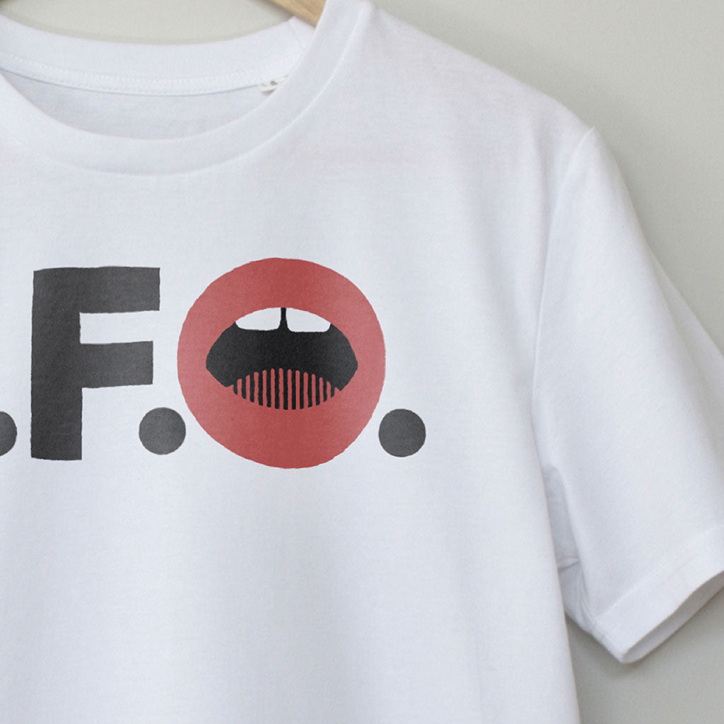 LFO, close up of a modular synth T-shirt by Son of Sine – unisex organic cotton tee.
