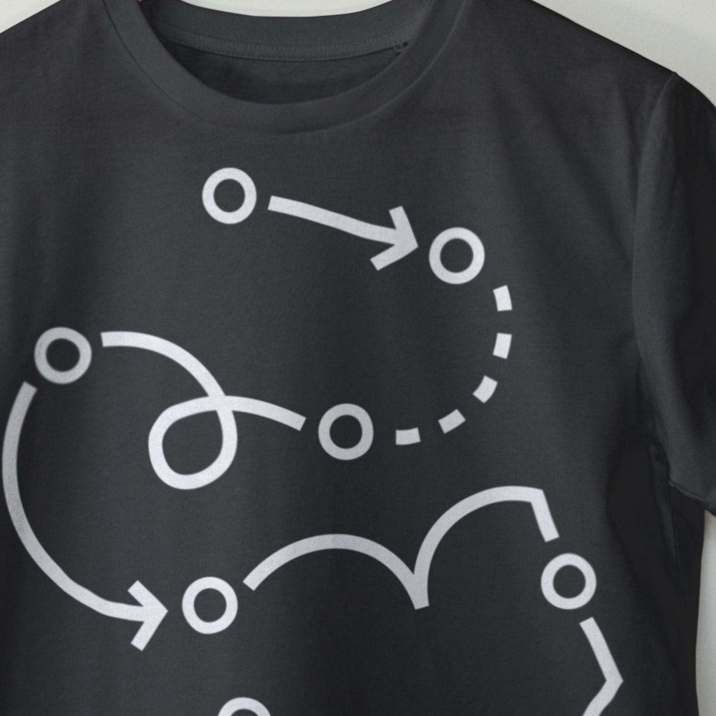 Close detail of Front Print. Patch. modular synth T-shirt by Son of Sine – unisex organic cotton tee.