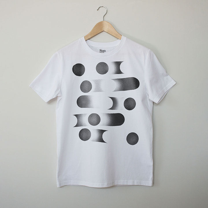 Phase. White modular synth T-shirt by Son of Sine – unisex organic cotton tee.