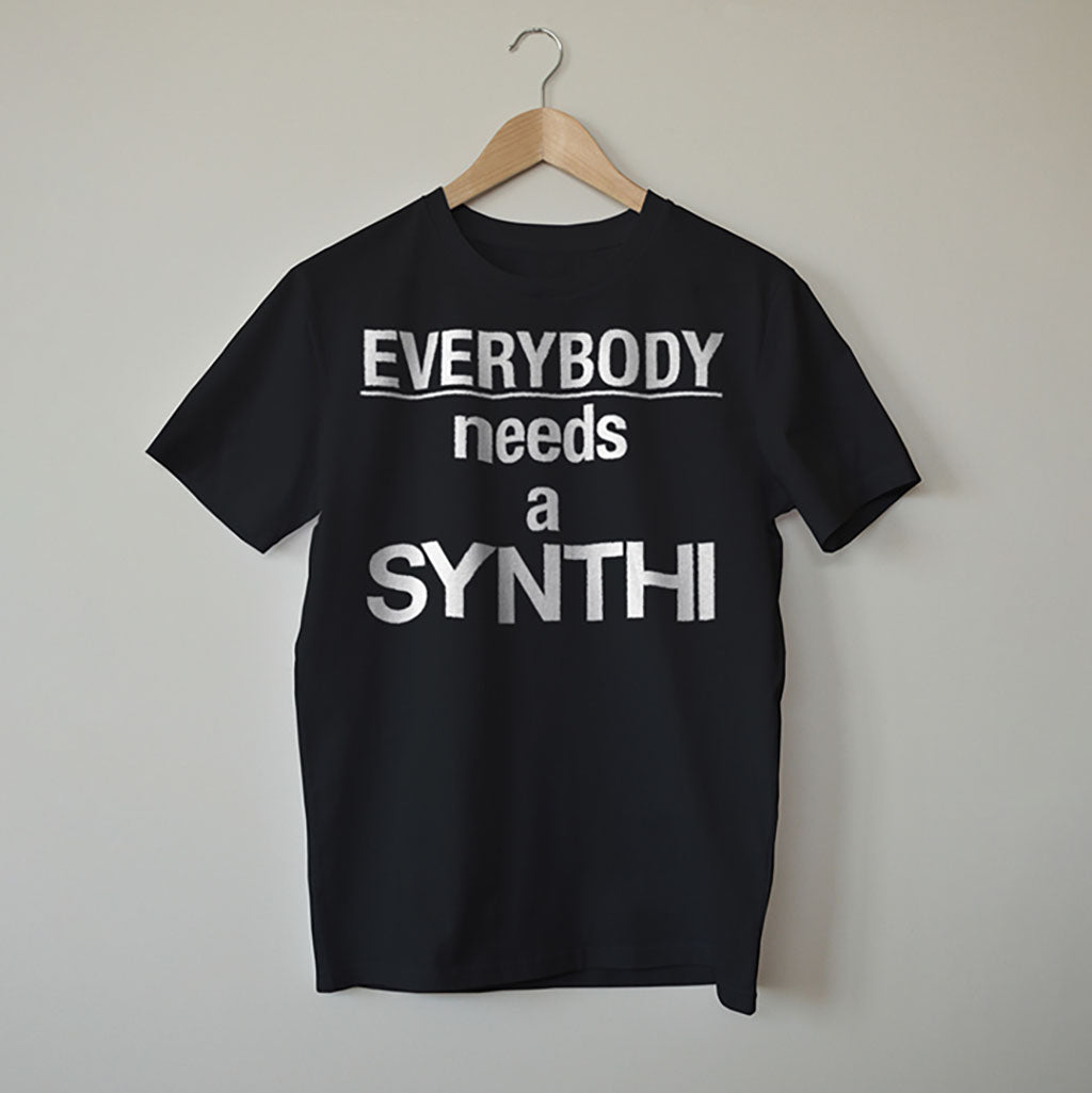 Synthi. Black T-Shirt. Contemporary Eurorack T-Shirt for Electronic Music Techno T-Shirt – Vegan T-Shirt – PETA Approved and 100% organic cotton