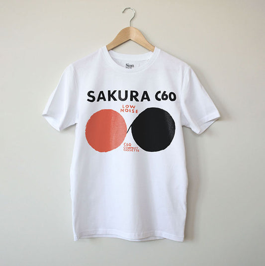 Sakura C60 T-Shirt Illustration. Cassette tape. Tape loops T-Shirt. Drone Music. Ambient.