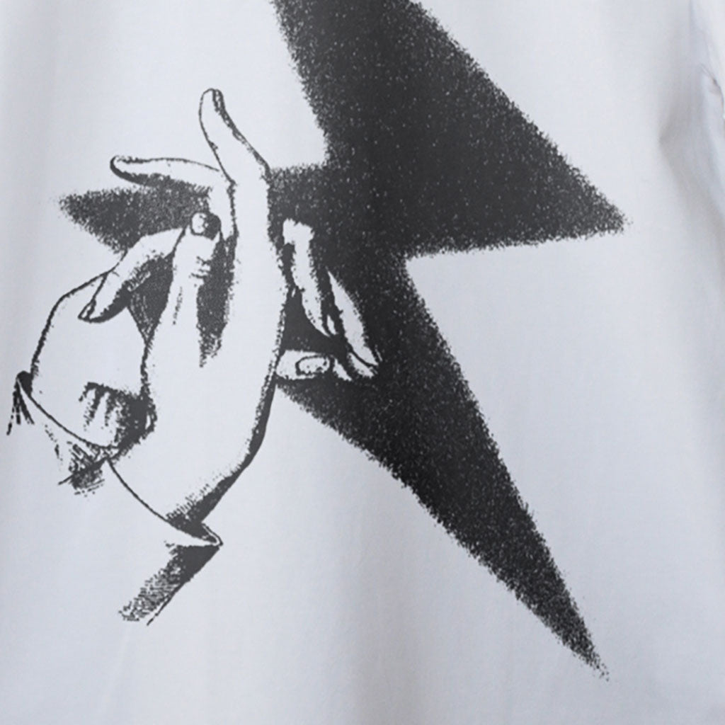 Shadow Play. Close up detail image. Contemporary Eurorack T-Shirt for Electronic Music Festival T-Shirt – Vegan T-Shirt – PETA Approved and 100% organic cotton